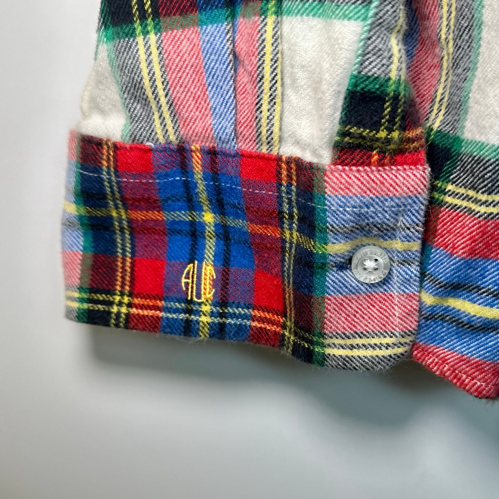 Boy’s Lands' End Flannel Button Down Shirt XL Size 18 Red Blue Christmas Plaid - Picture 5 of 5